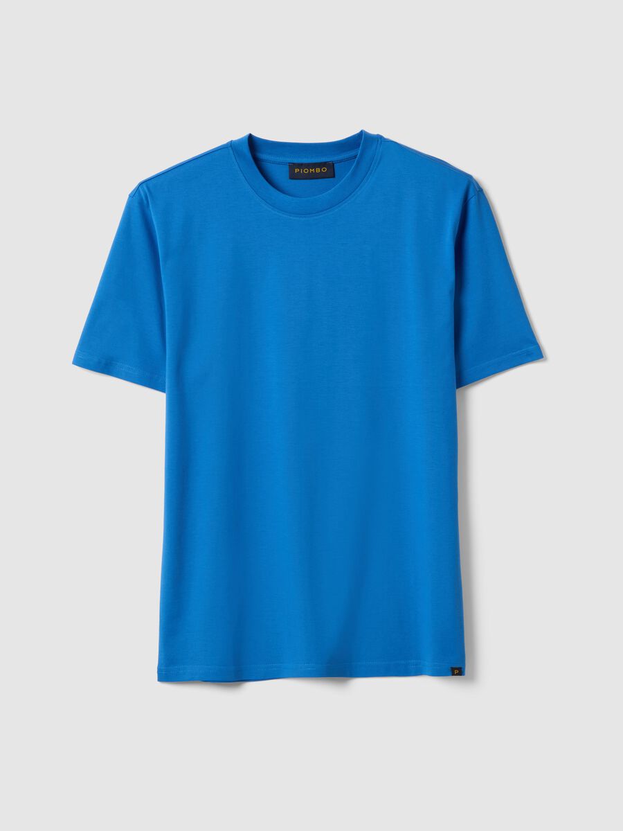 Blue pure cotton crew neck T-shirt relaxed fit_0