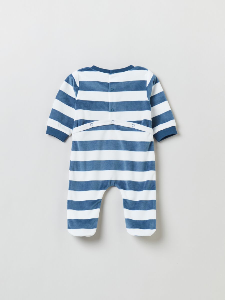 Striped velour onesie with embroidered penguin_1