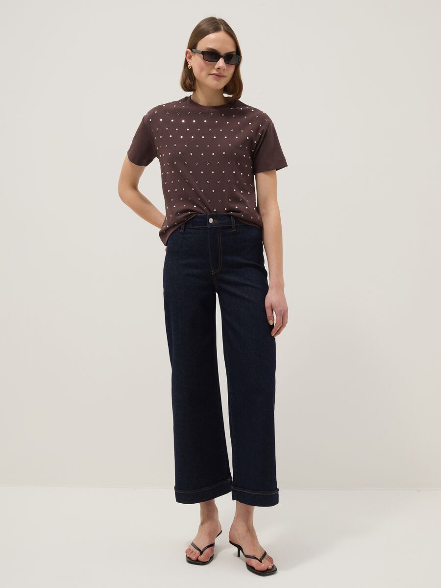 Brown stretch cotton T-shirt with studs, regular fit_2