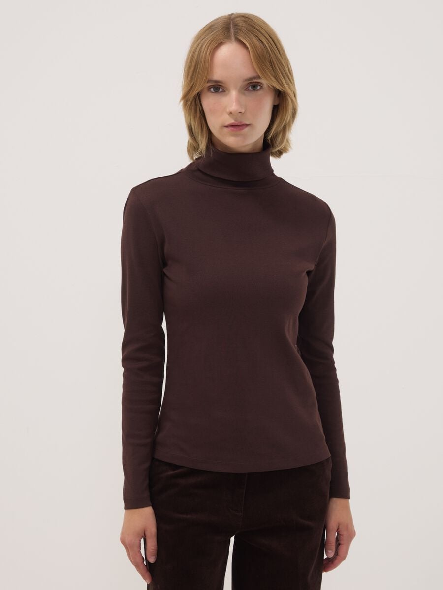 Brown pure cotton crew-neck T-shirt_0