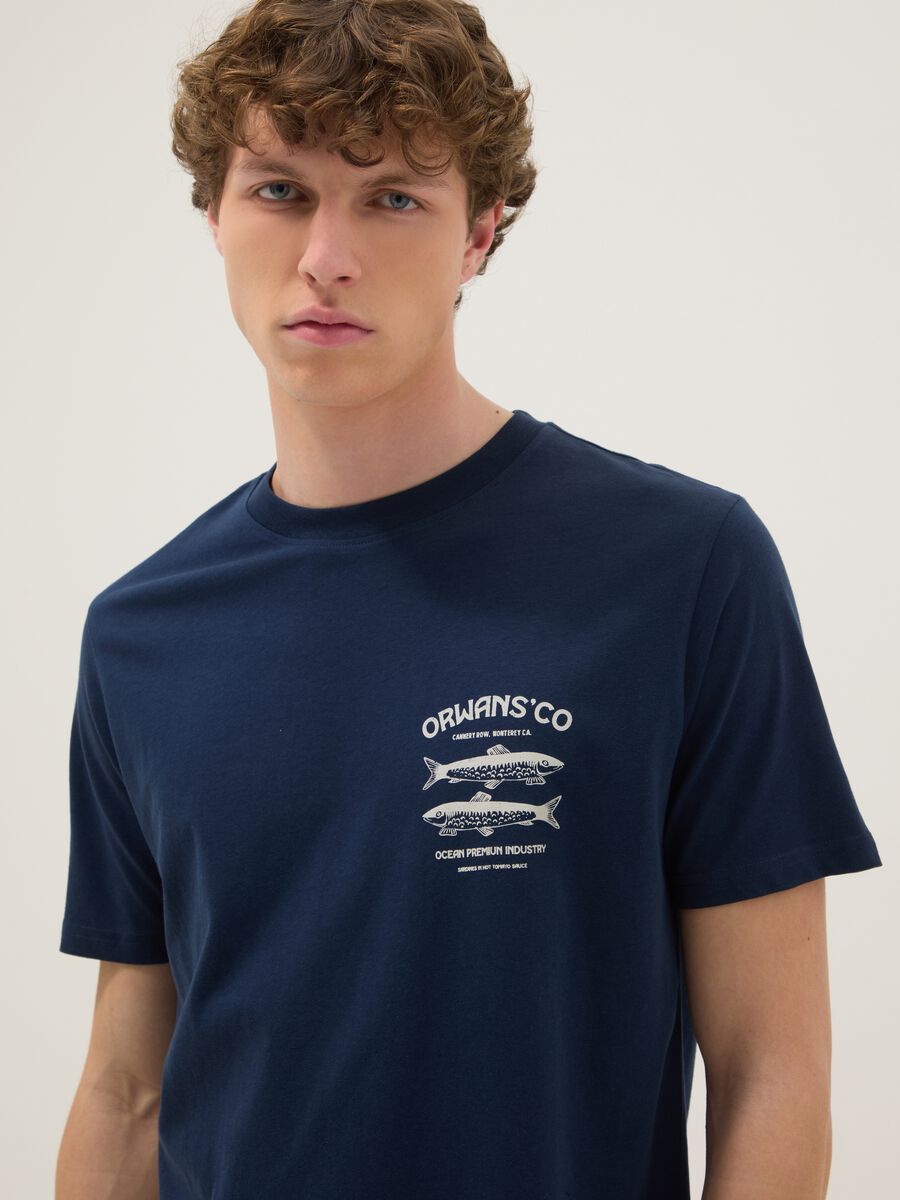 Blue short-sleeved T-shirt in 100% cotton_2