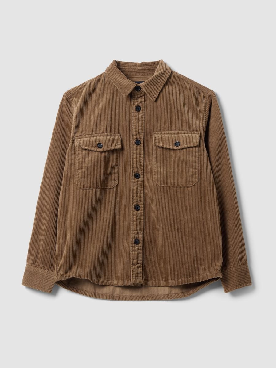 Brown pure cotton ribbed over-fit shacket_0