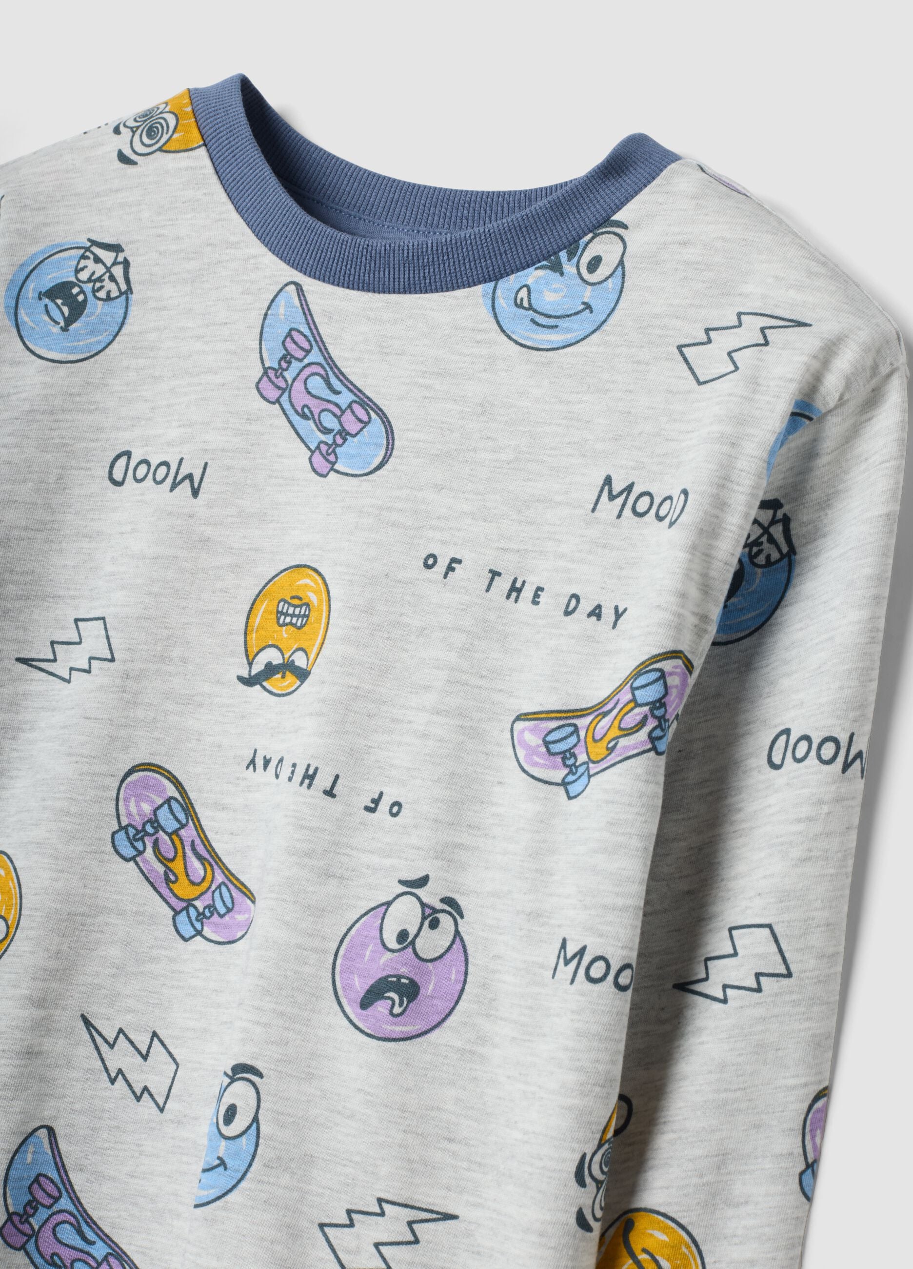 Grey organic cotton jersey pyjamas with all-over print for boys