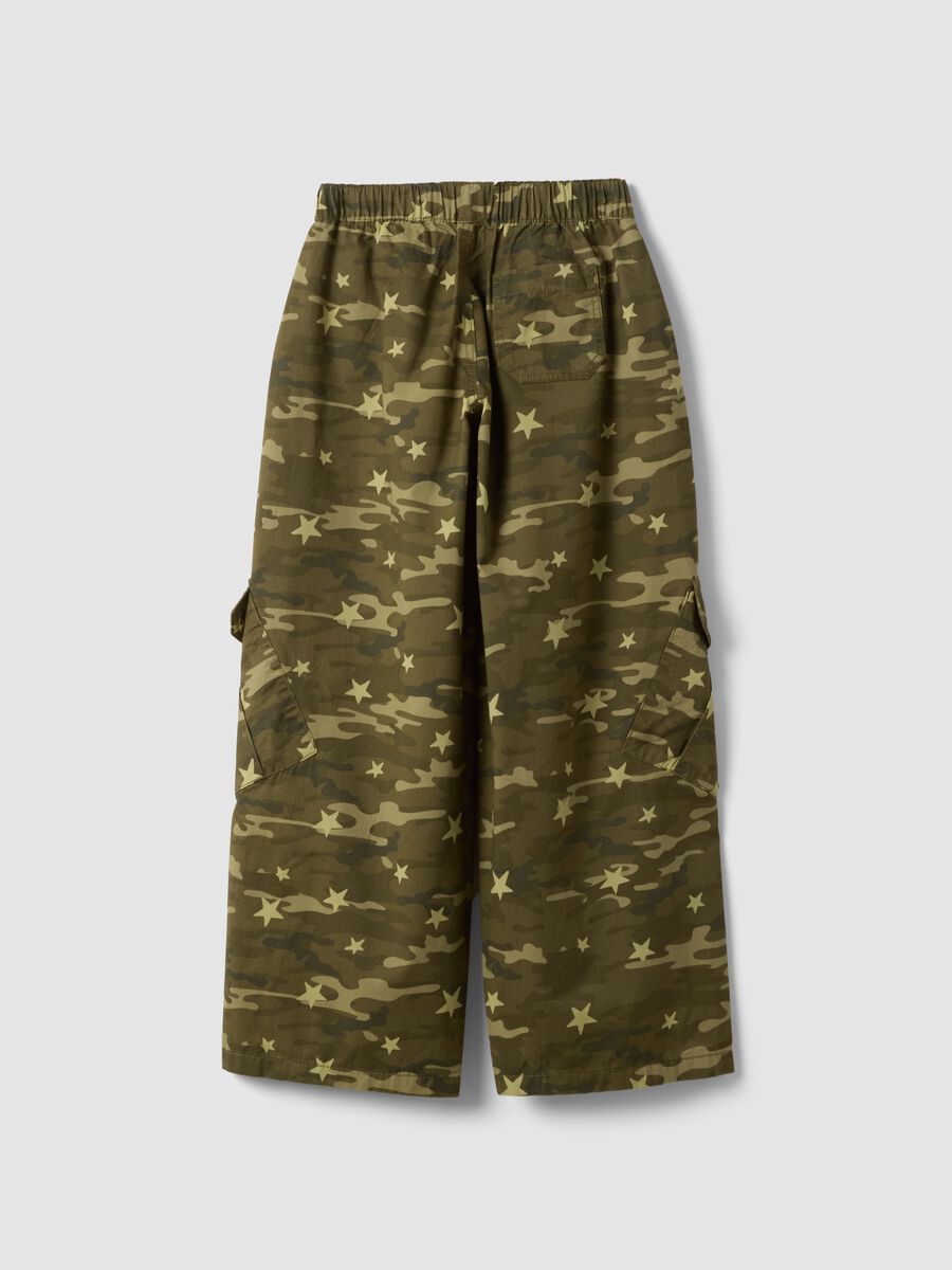 Green pure cotton wide-leg trousers with camo print_2