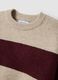 Beiger, gestreifter Crew-Neck-Pullover aus Stretchwolle_5