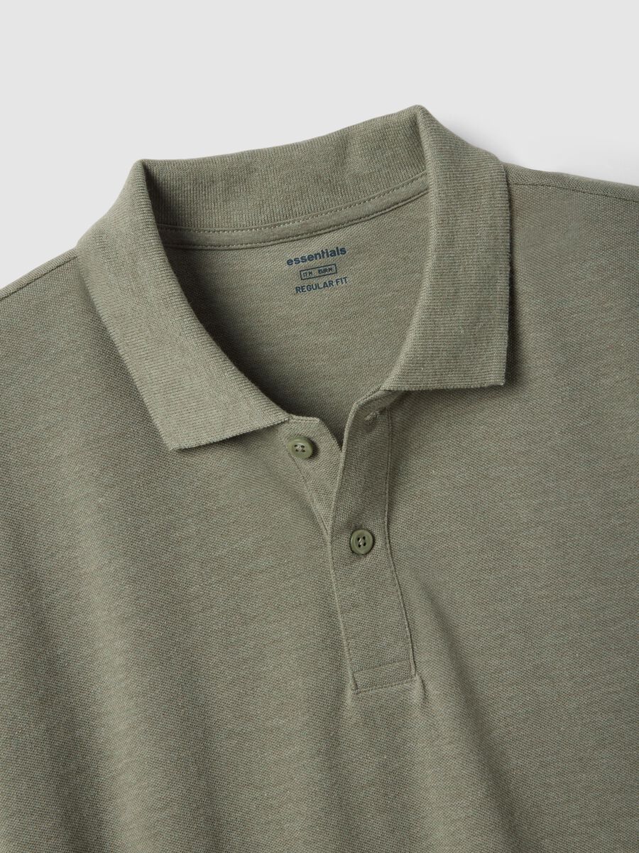 Short-sleeved green polo shirt in pure cotton_5