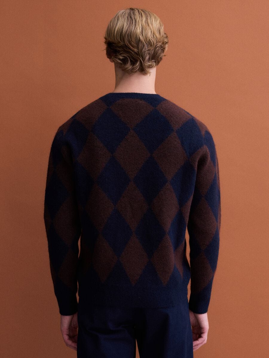 Blue and brown stretch wool jacquard jumper, regular fit_3