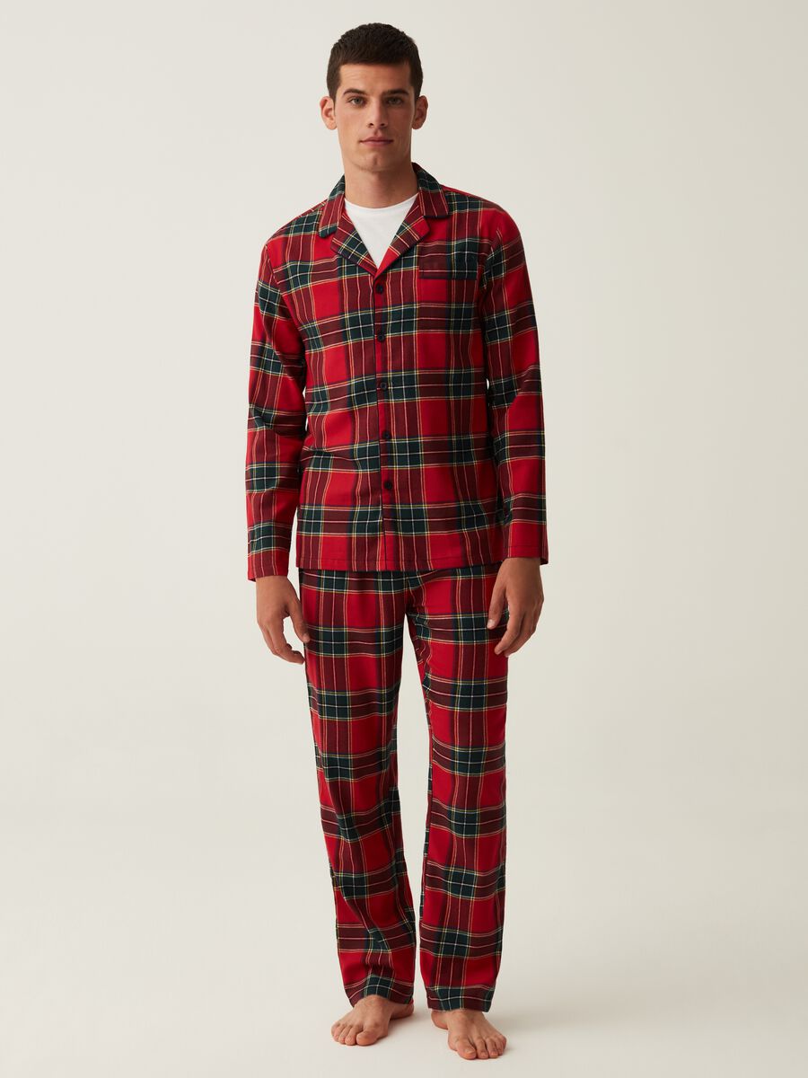 Full-length flannel pyjamas with tartan pattern_0
