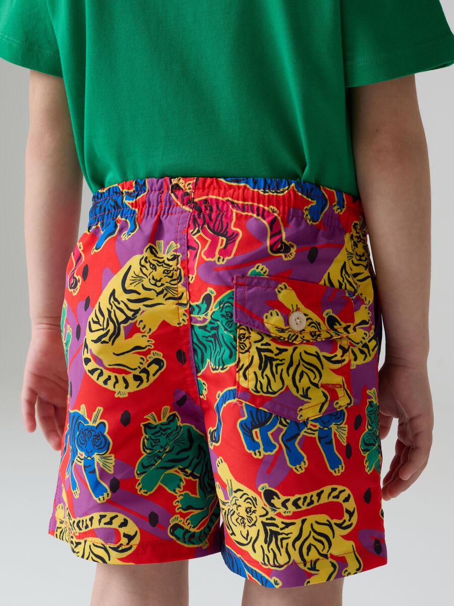 Swimming trunks with drawstring and tiger print_2