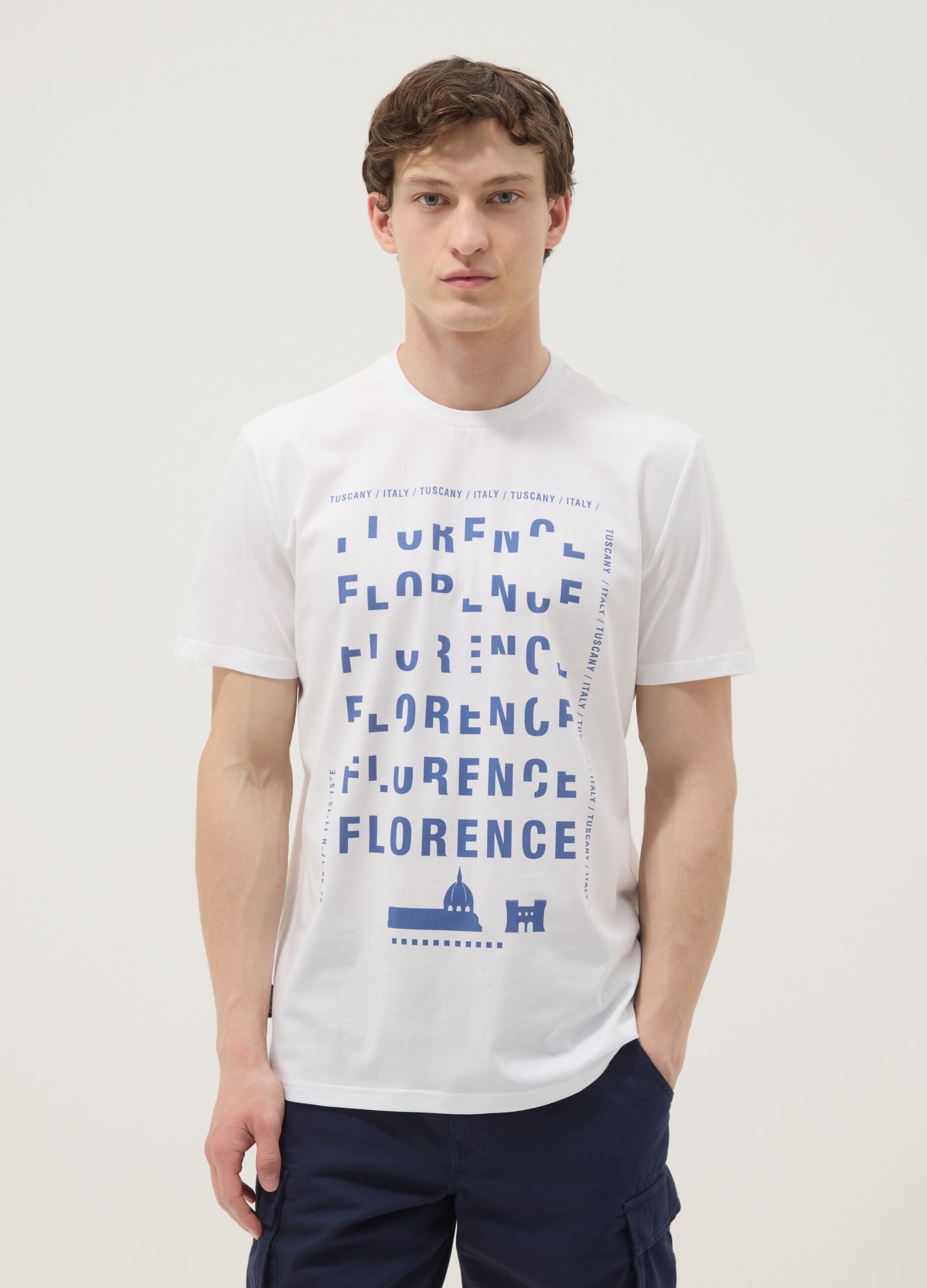 Wei&szlig;es T-Shirt aus reiner Baumwolle mit Print, Regular Fit