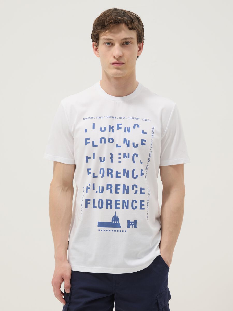 Wei&szlig;es T-Shirt aus reiner Baumwolle mit Print, Regular Fit_0