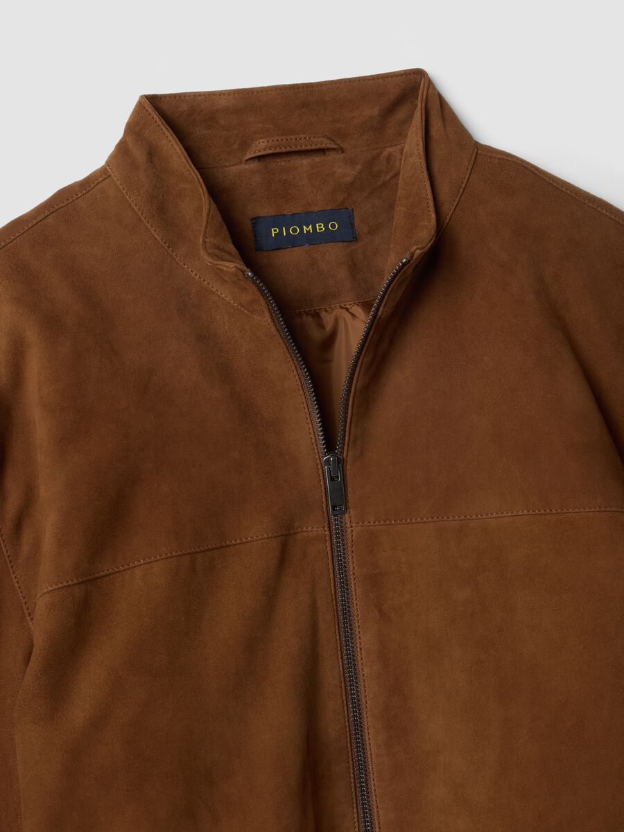Brown genuine leather jacket with zip, regular fit_1