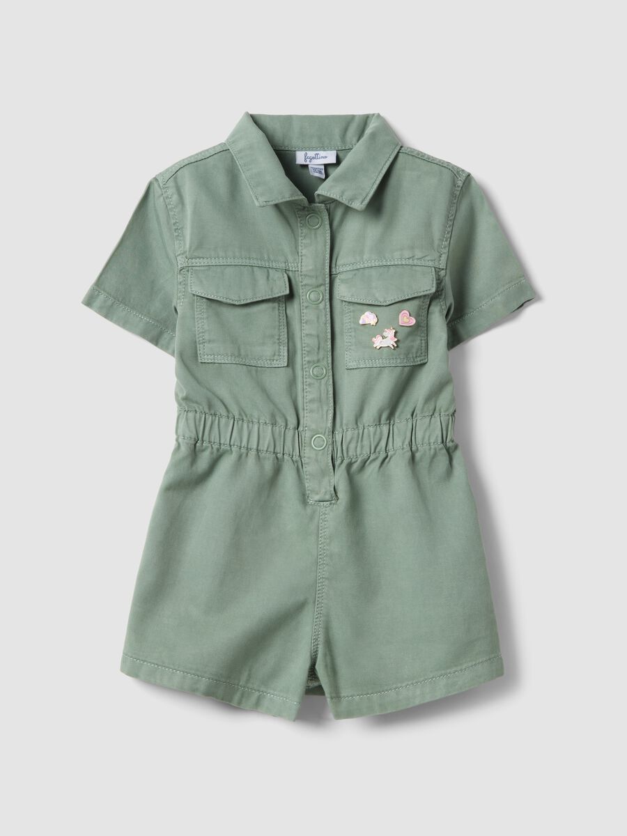 Green lyocell and cotton blend romper for girls with regular fit_0