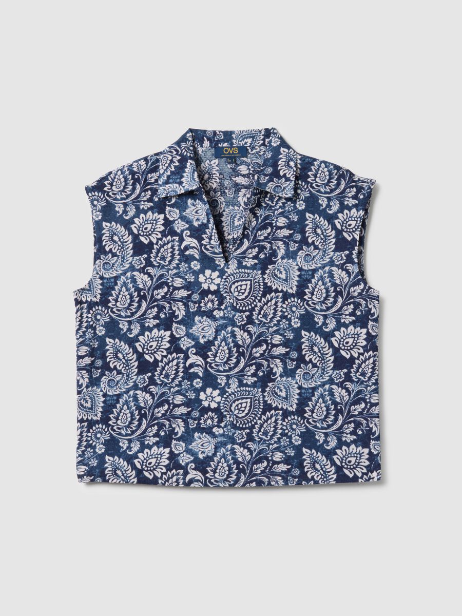 Sleeveless blouse in pure multicolour viscose regular fit with V-neck_4