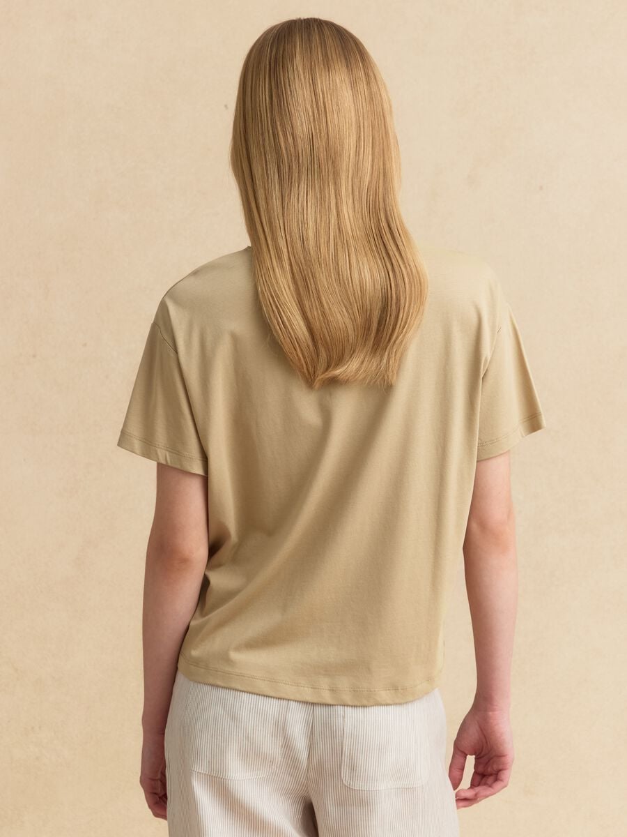 Beige lyocell and cotton-blend T-shirt_3