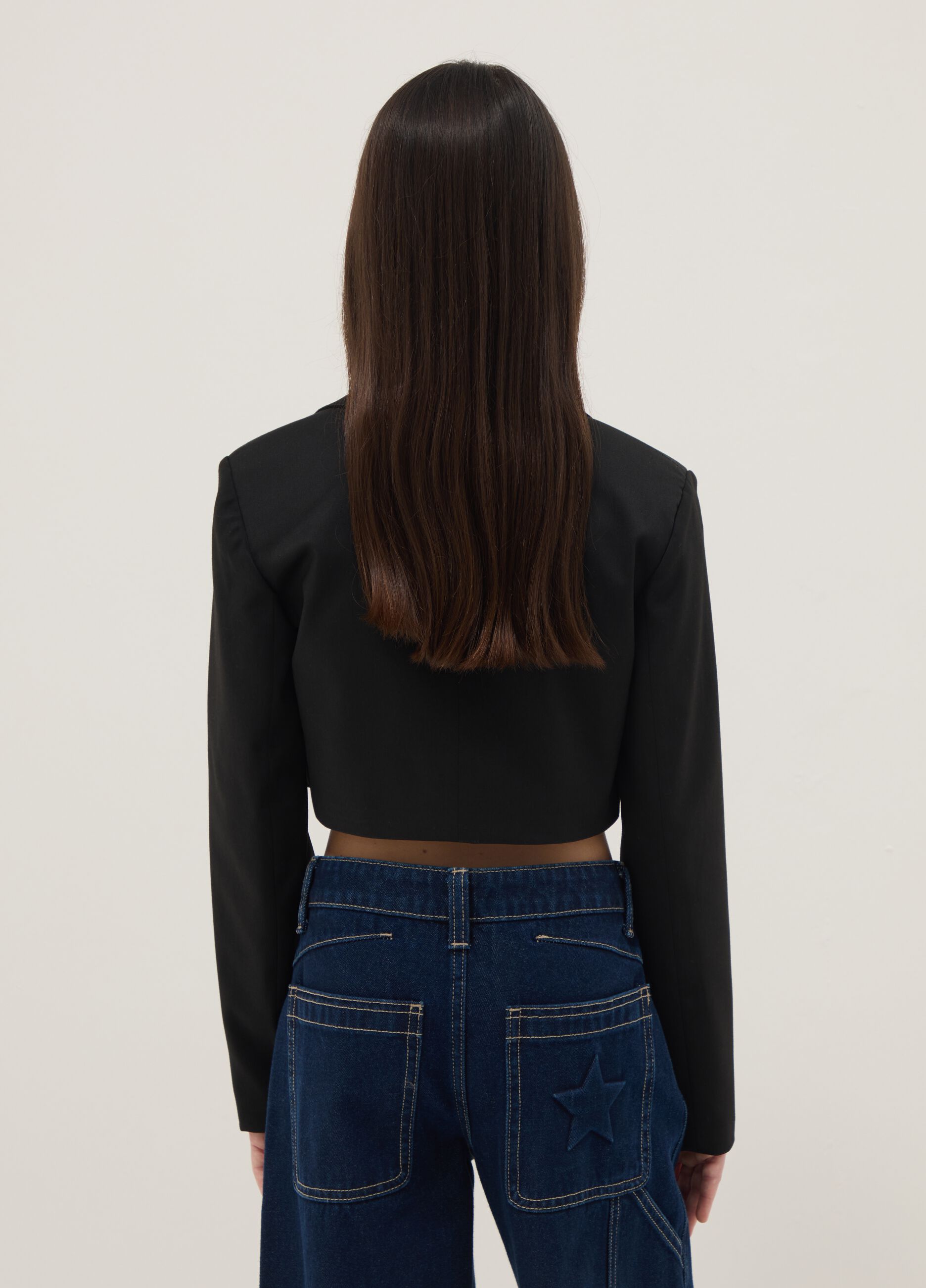 Girls' black cropped blazer, regular fit