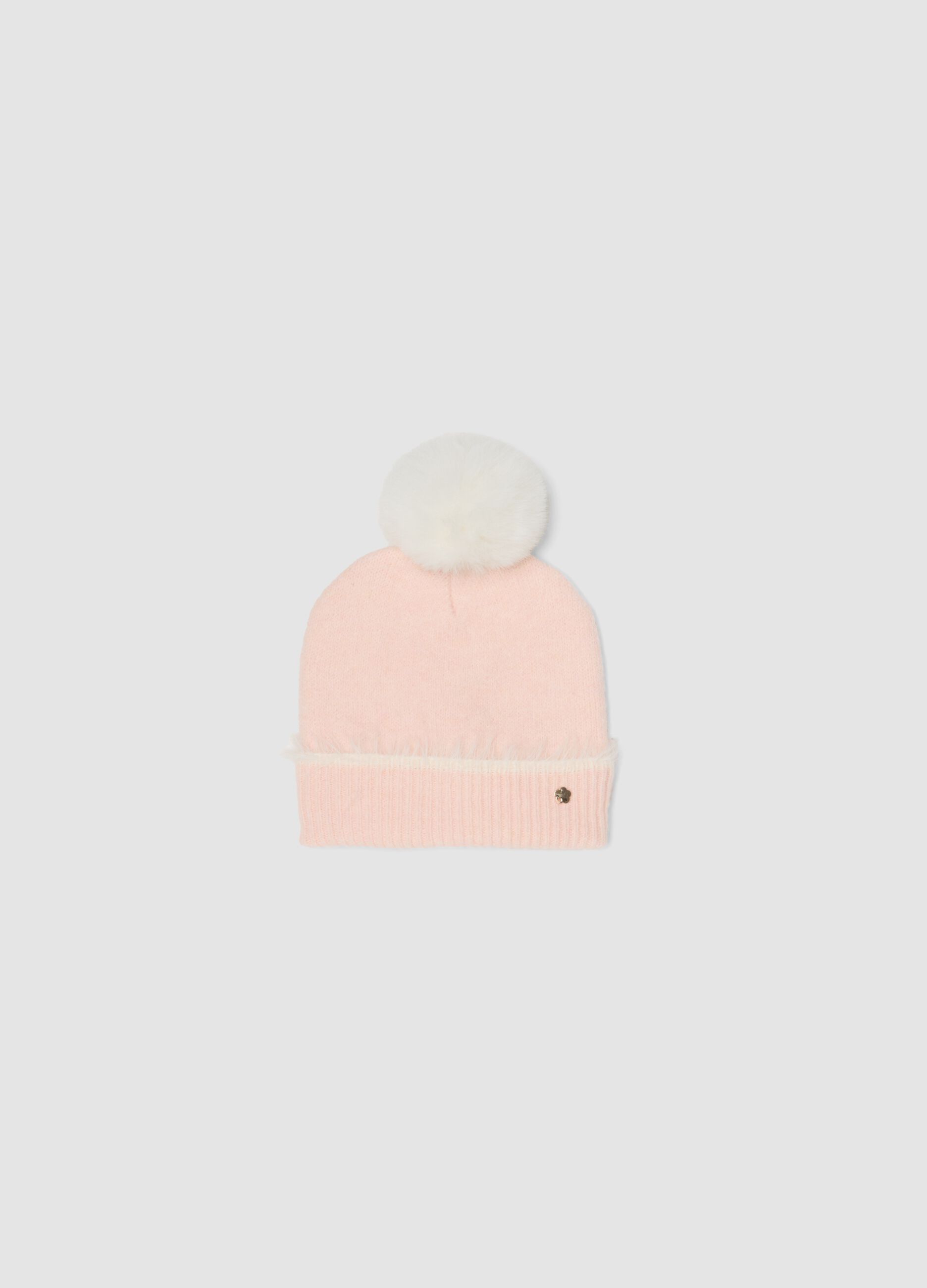 Cappello rosa in lana elasticizzata con pompon