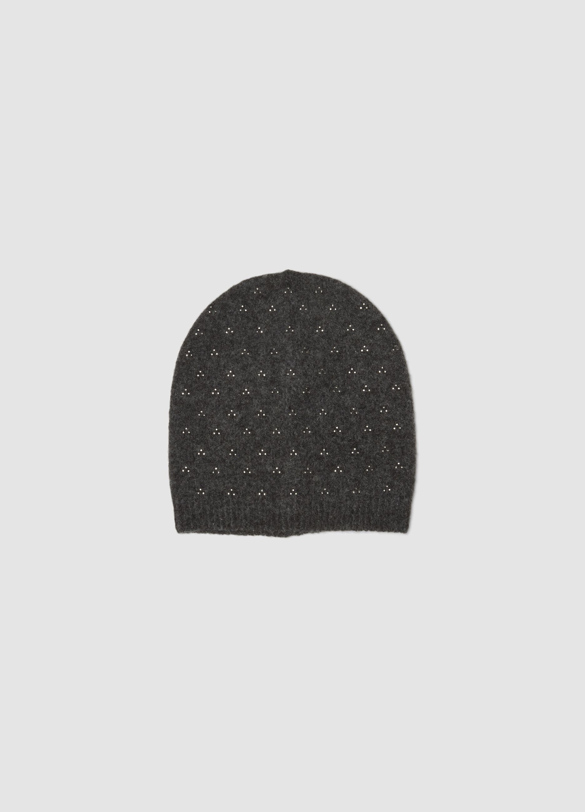 Grey viscose and stretch wool beanie