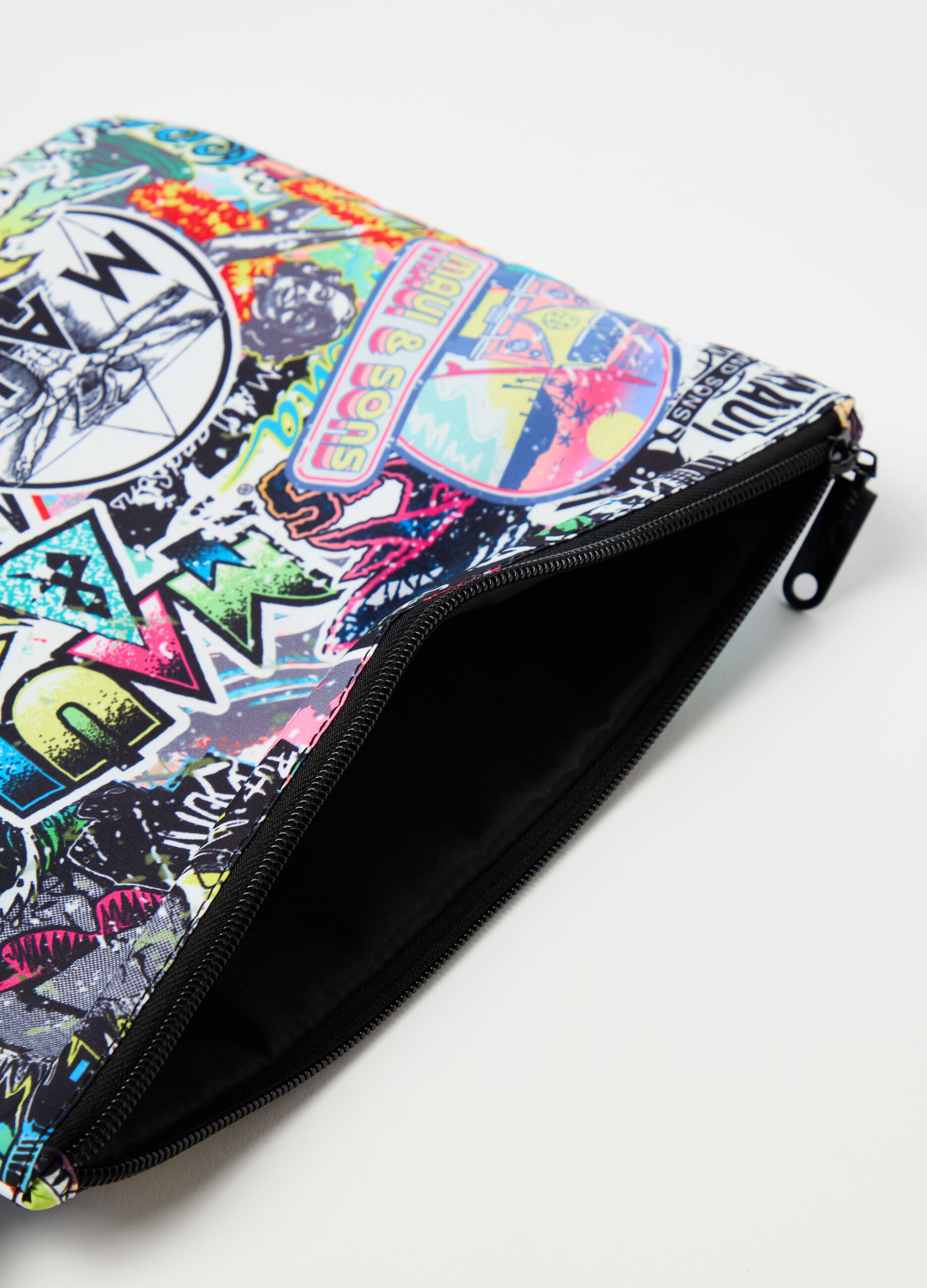 Clutch bag with graffiti-style print