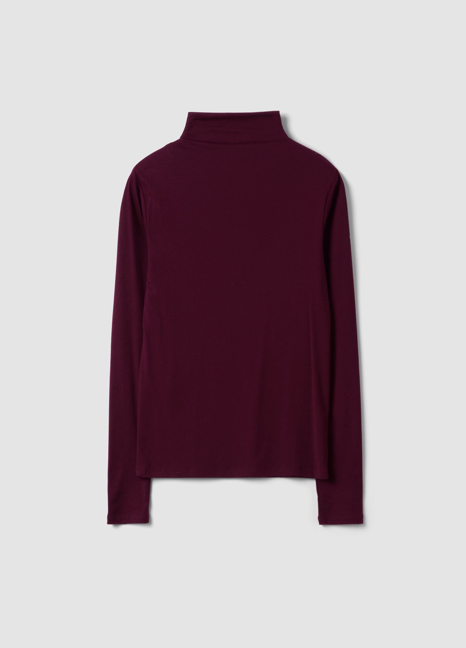 Purple lyocell and stretch wool mock-neck T-shirt, regular fit