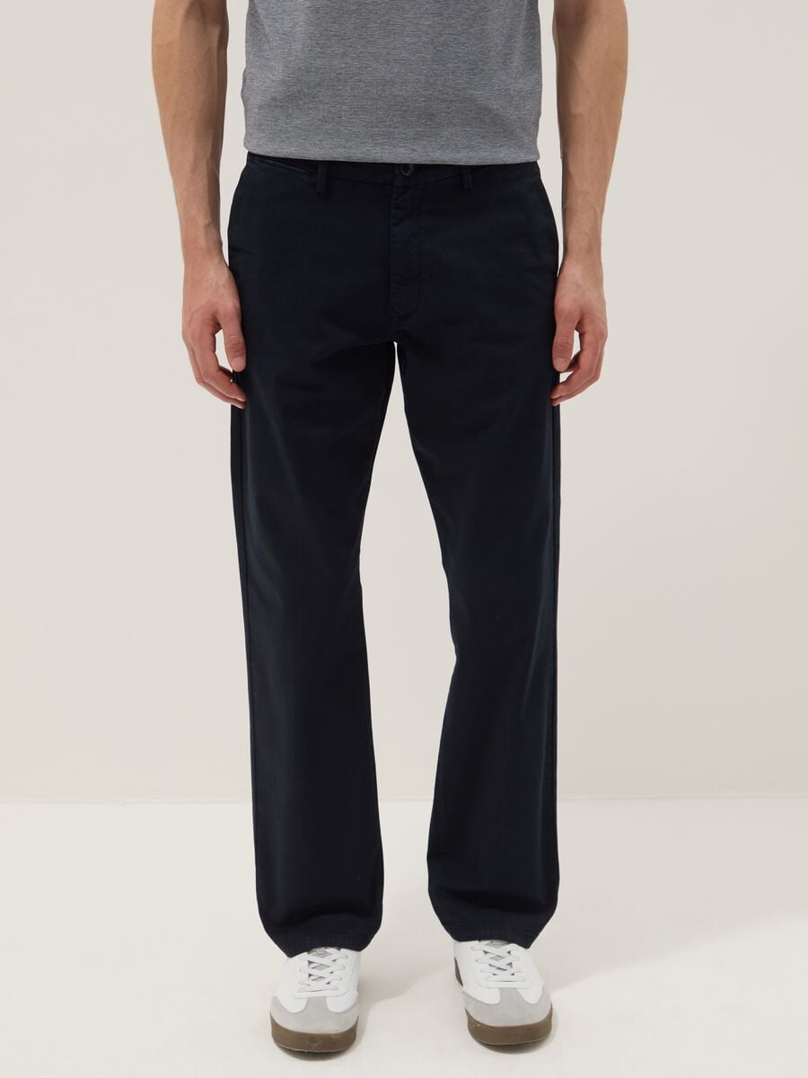 Blue regular-fit stretch cotton chino trousers_1
