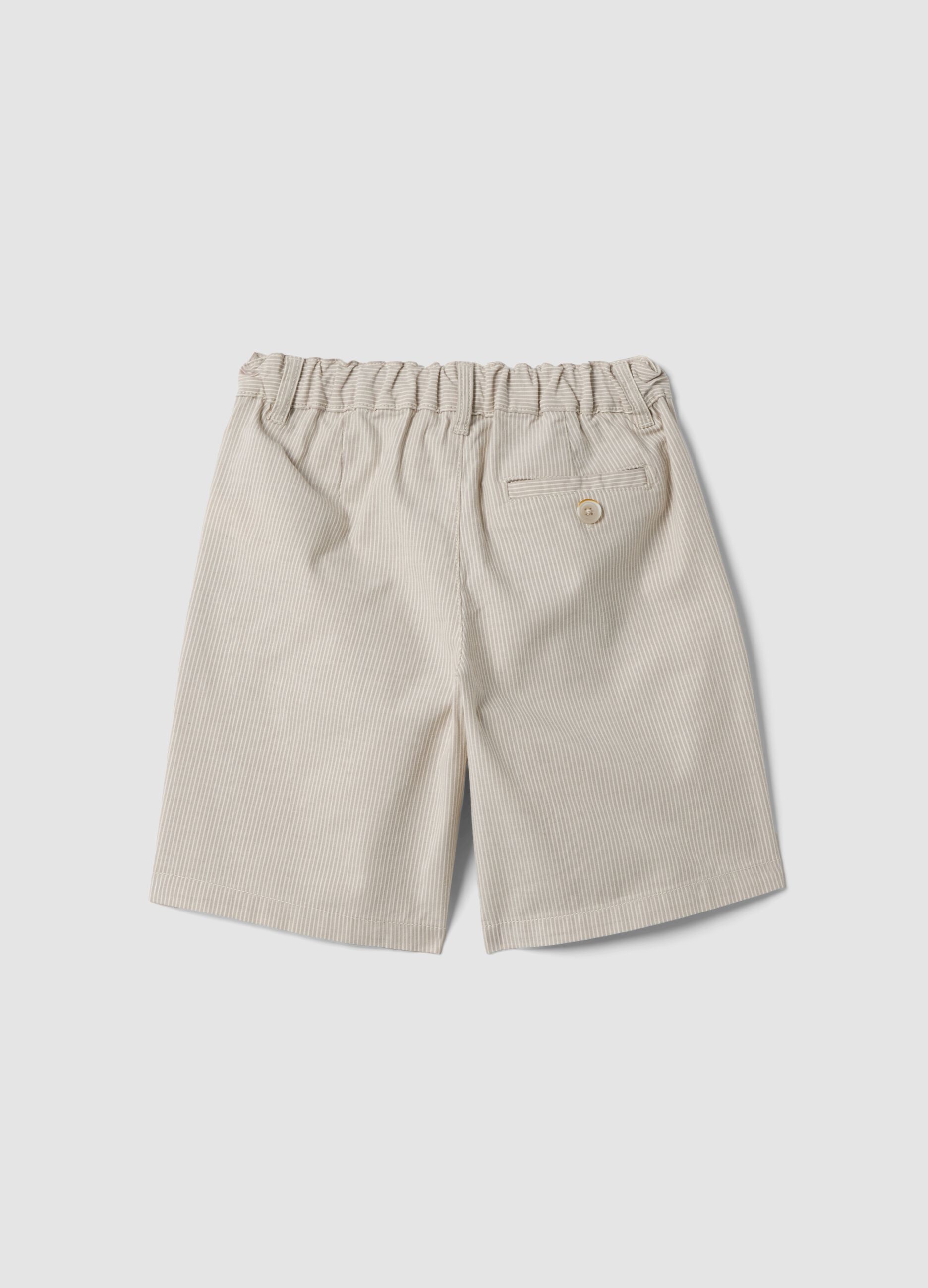 Beige striped stretch cotton boys&rsquo; Bermuda shorts, regular fit