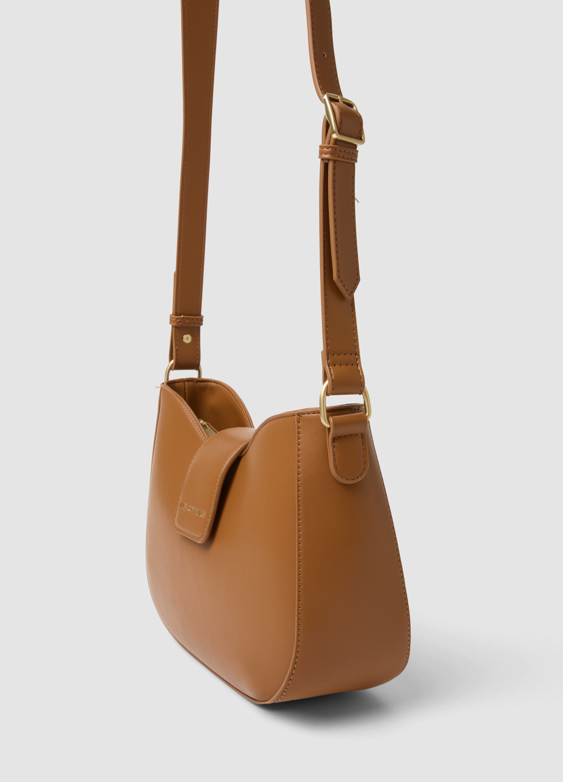 Brown shoulder bag with flap and adjustable strap