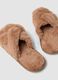 Pantofole marroni incrociate con pelliccia_2