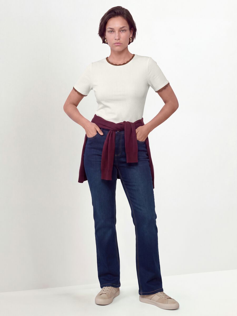 White stretch viscose crew-neck T-shirt with contrast trim_1