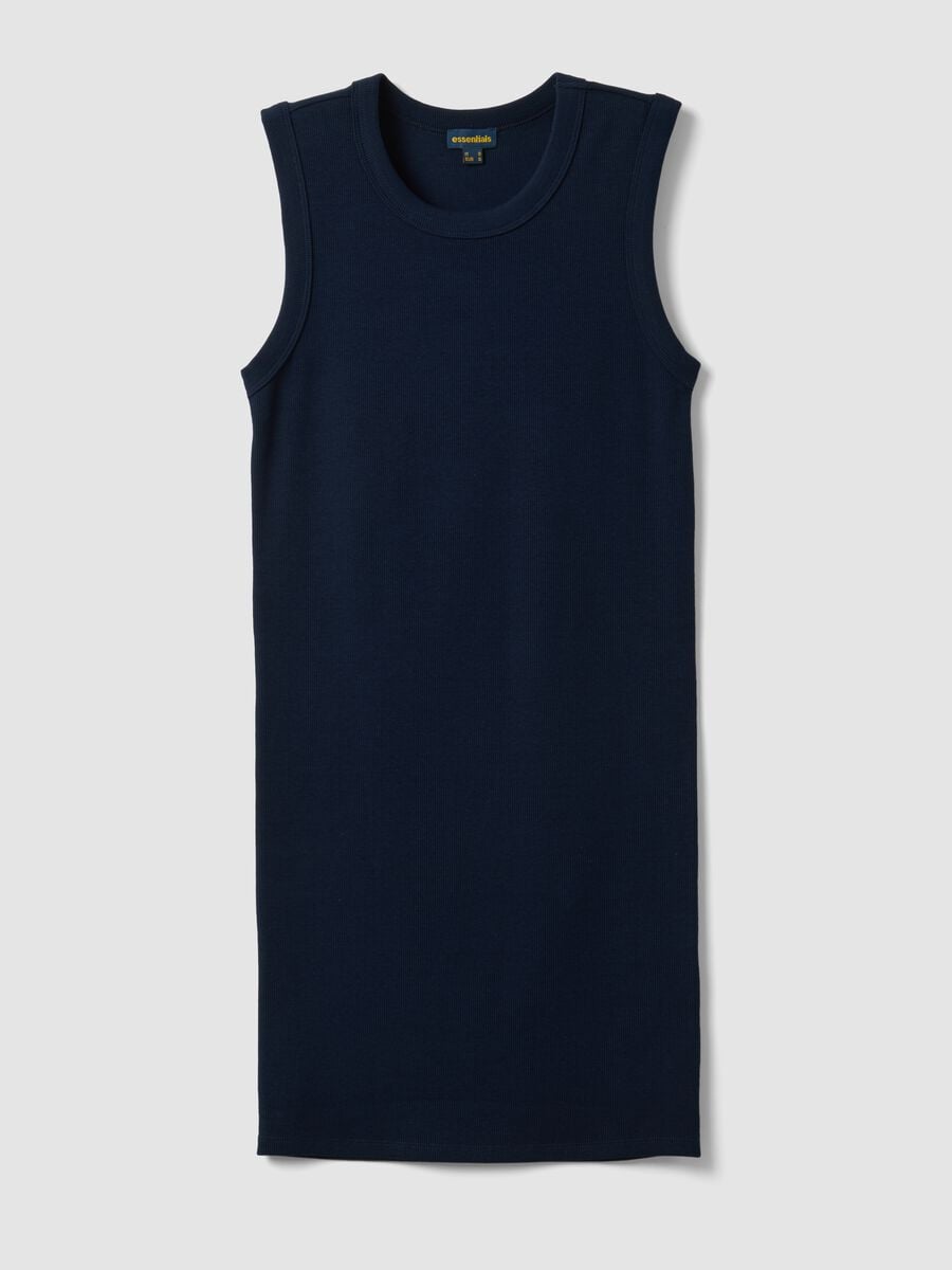 Vestido midi azul de algod&oacute;n el&aacute;stico acanalado_4