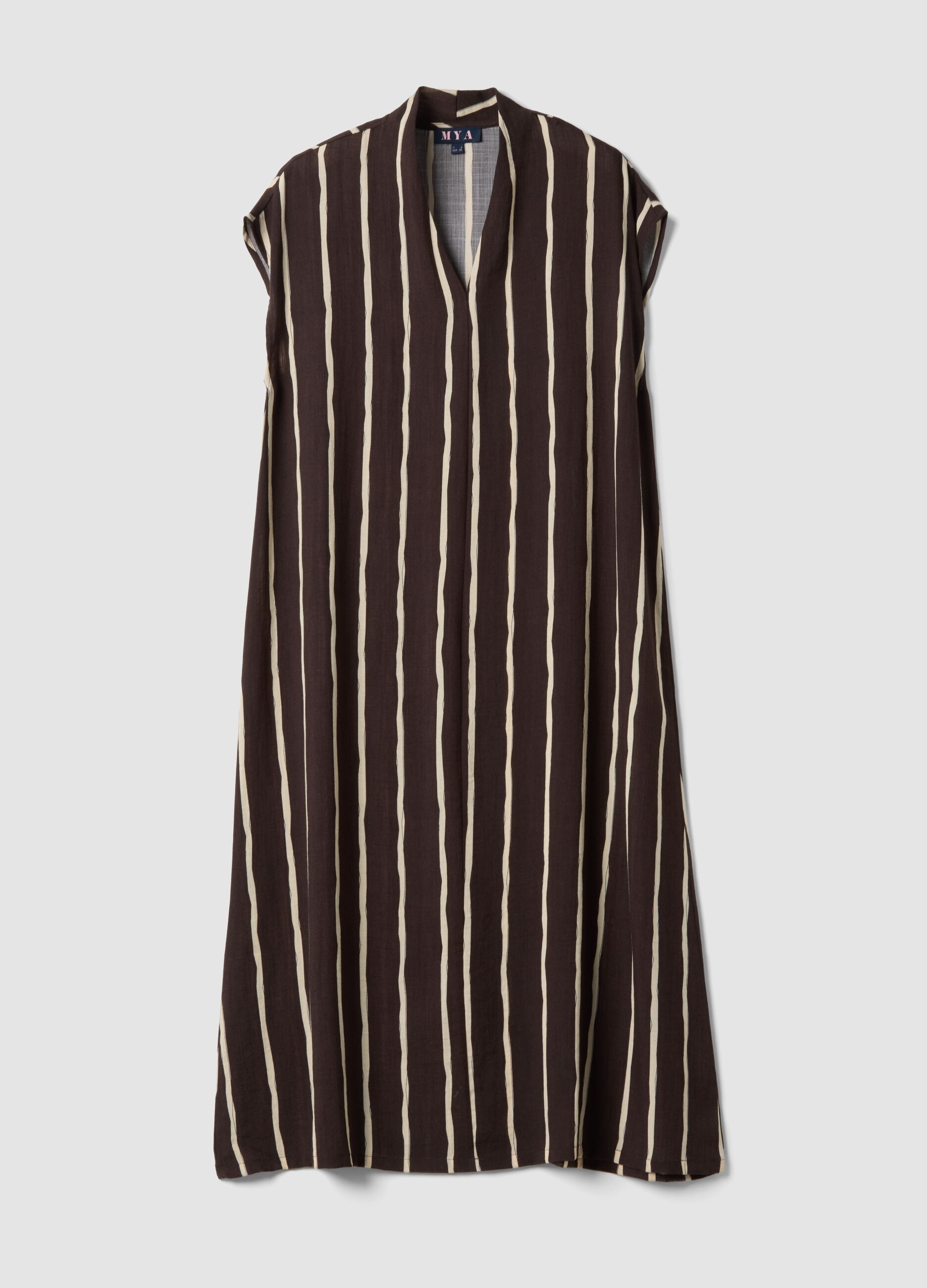 Brown striped viscose-blend midi dress