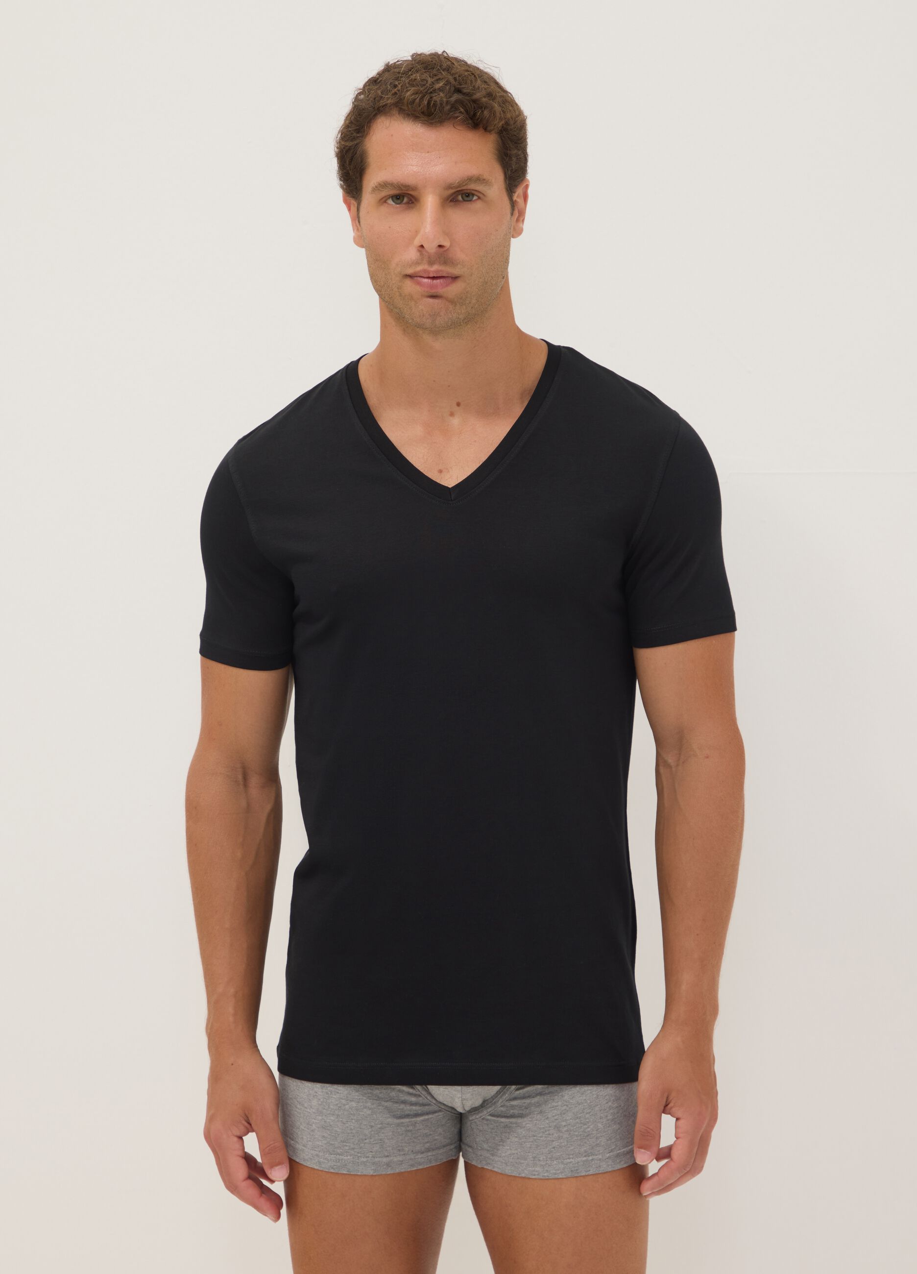 Black Supima cotton V-neck T-shirt, regular fit