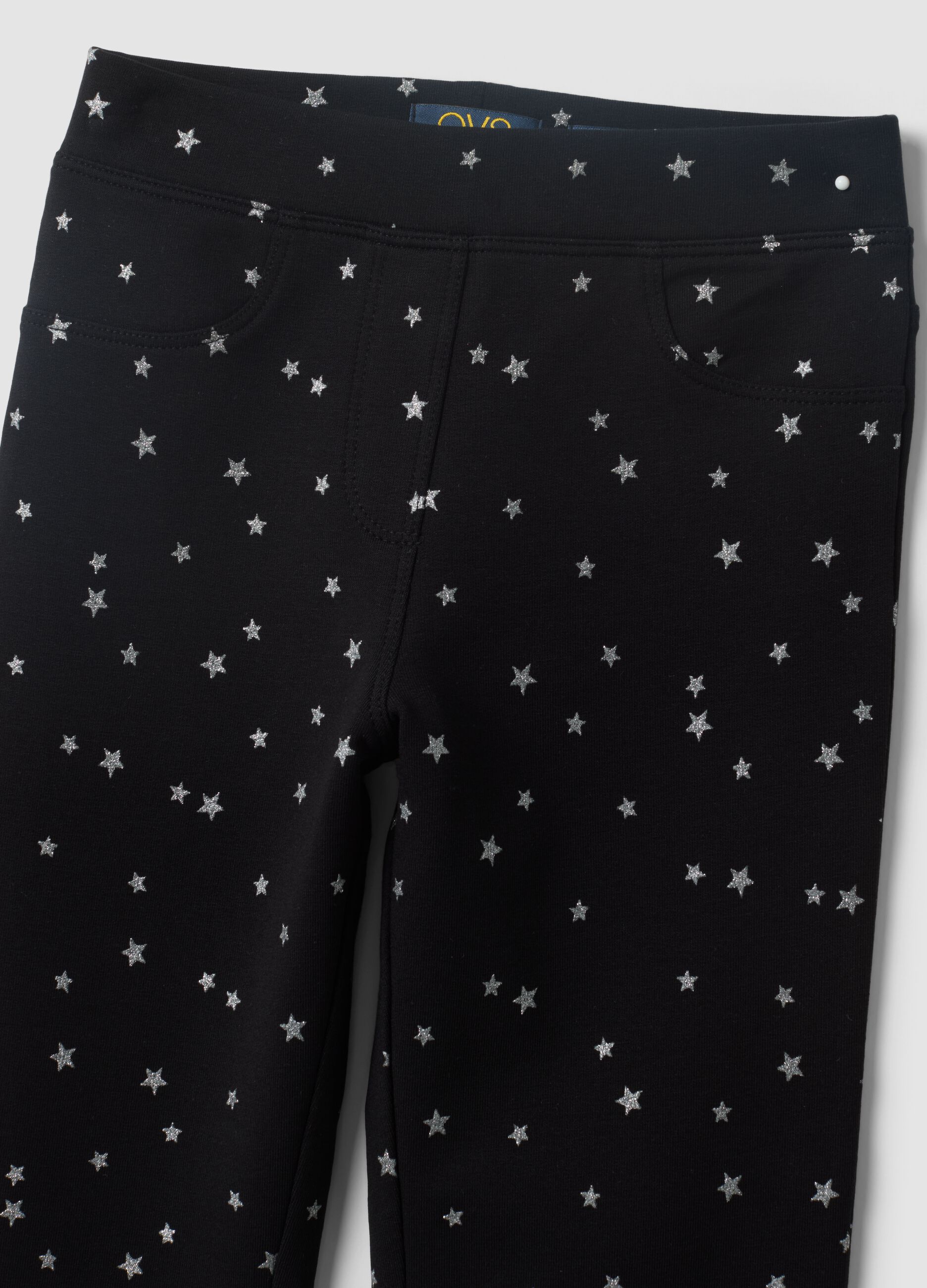 Schwarze Flare-Hose aus Stretch-Baumwolle mit Sternmuster f&uuml;r M&auml;dchen