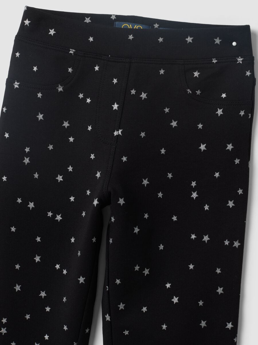 Black flared stretch-cotton star-print trousers for girls_2