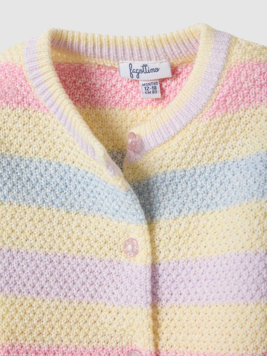 Girls' regular fit multicolour striped pure cotton cardigan_2