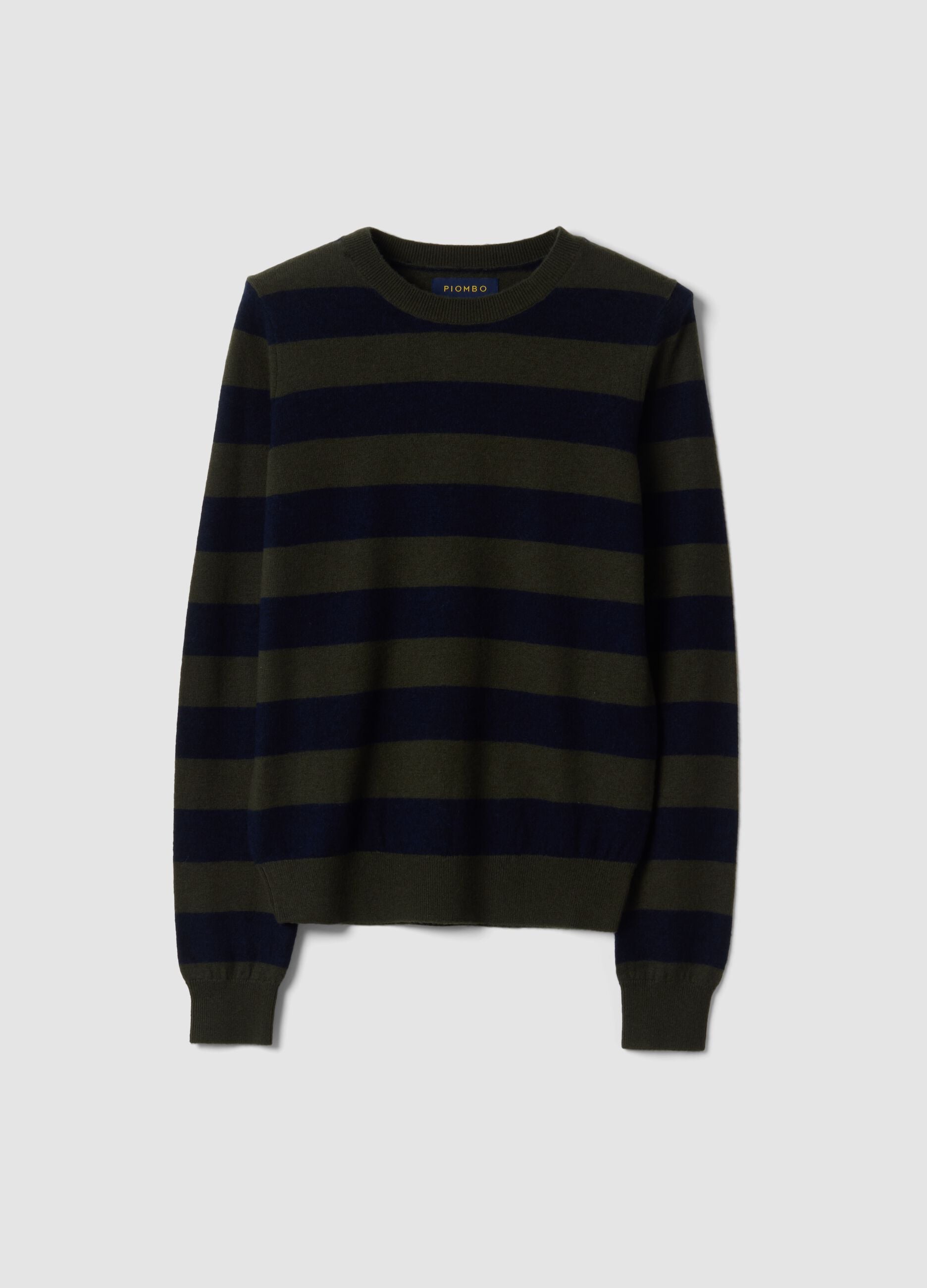 Maglia verde in pura lana a righe con girocollo