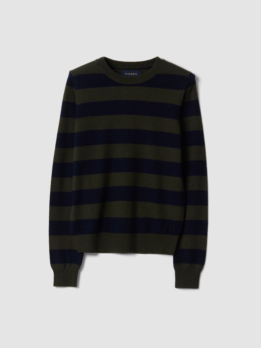Maglia verde in pura lana a righe con girocollo_0