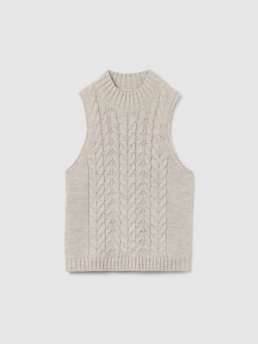 High-neck beige knitted vest regular fit_4