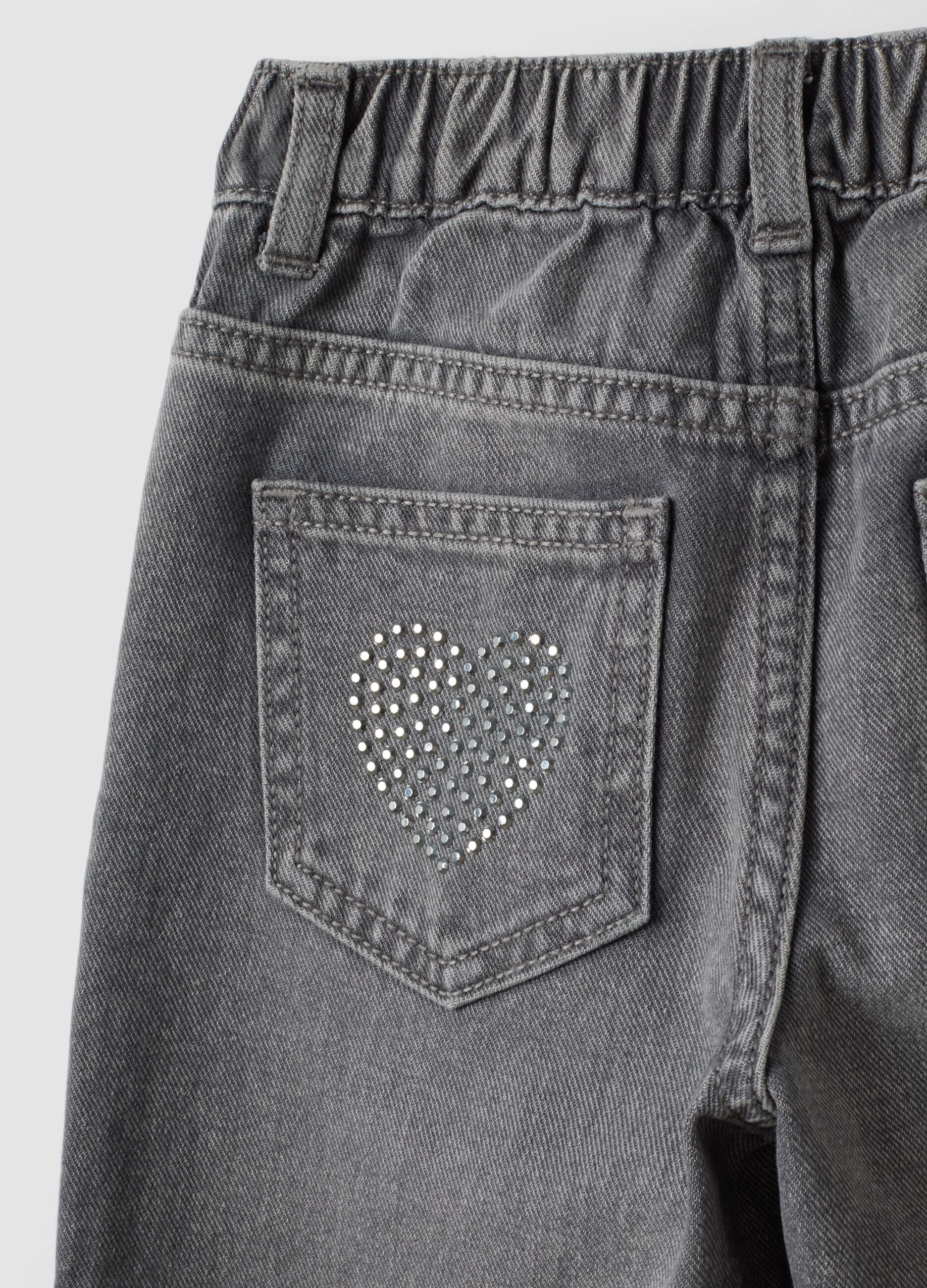 Grey cotton denim straight-fit jeans for girls