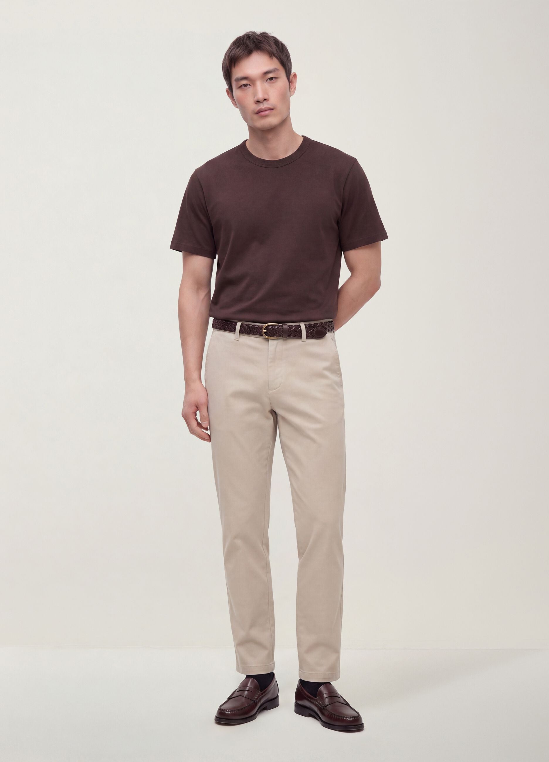 Brown pure cotton crew-neck T-shirt, relaxed fit