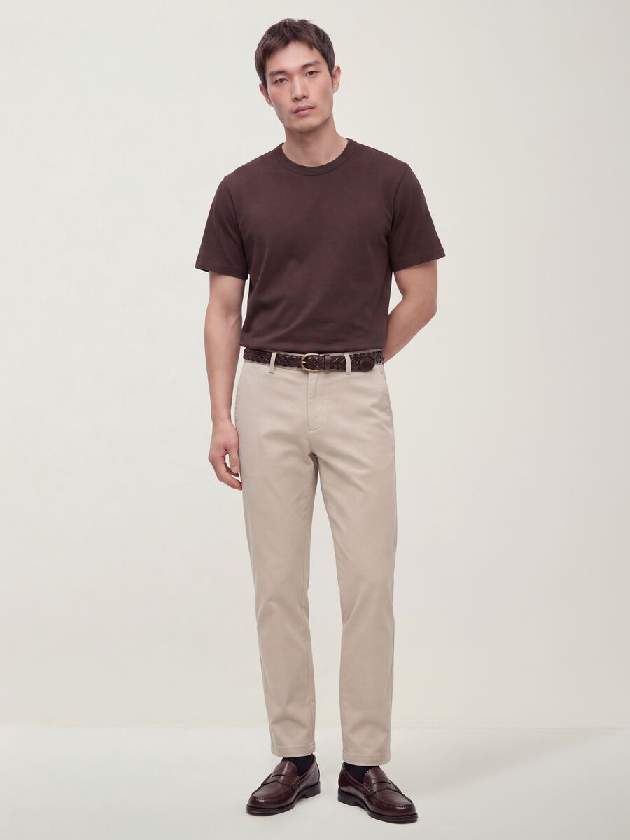 Brown pure cotton crew-neck T-shirt, relaxed fit_1