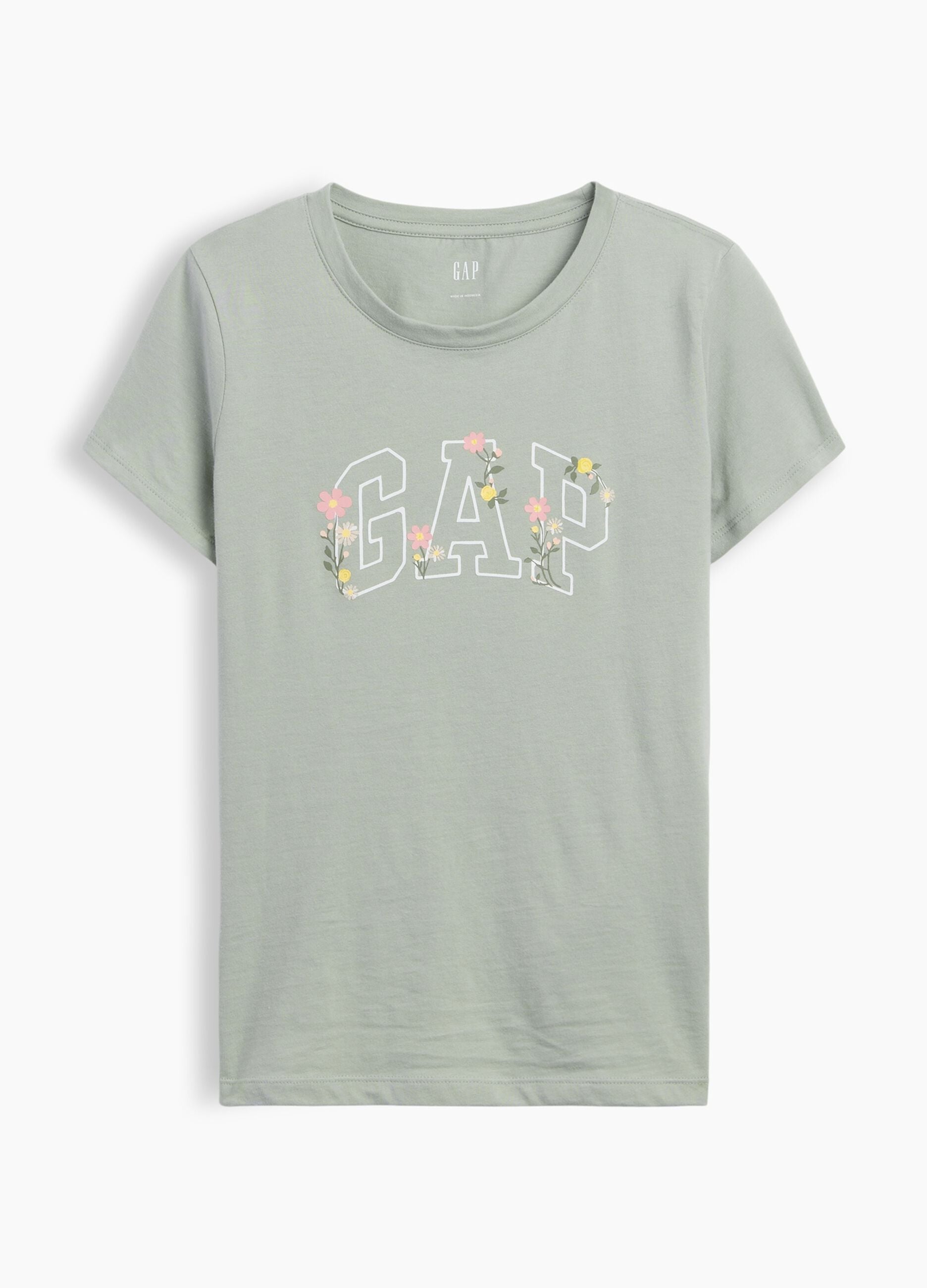 Sage green pure cotton T-shirt with floral GAP logo