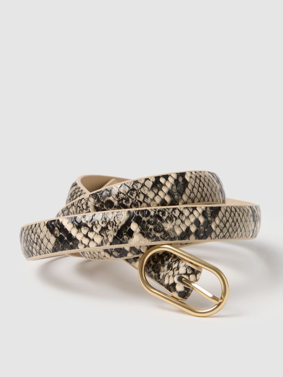 Multicolour Python-Print Slim Fit Belt with Gold Buckle_2