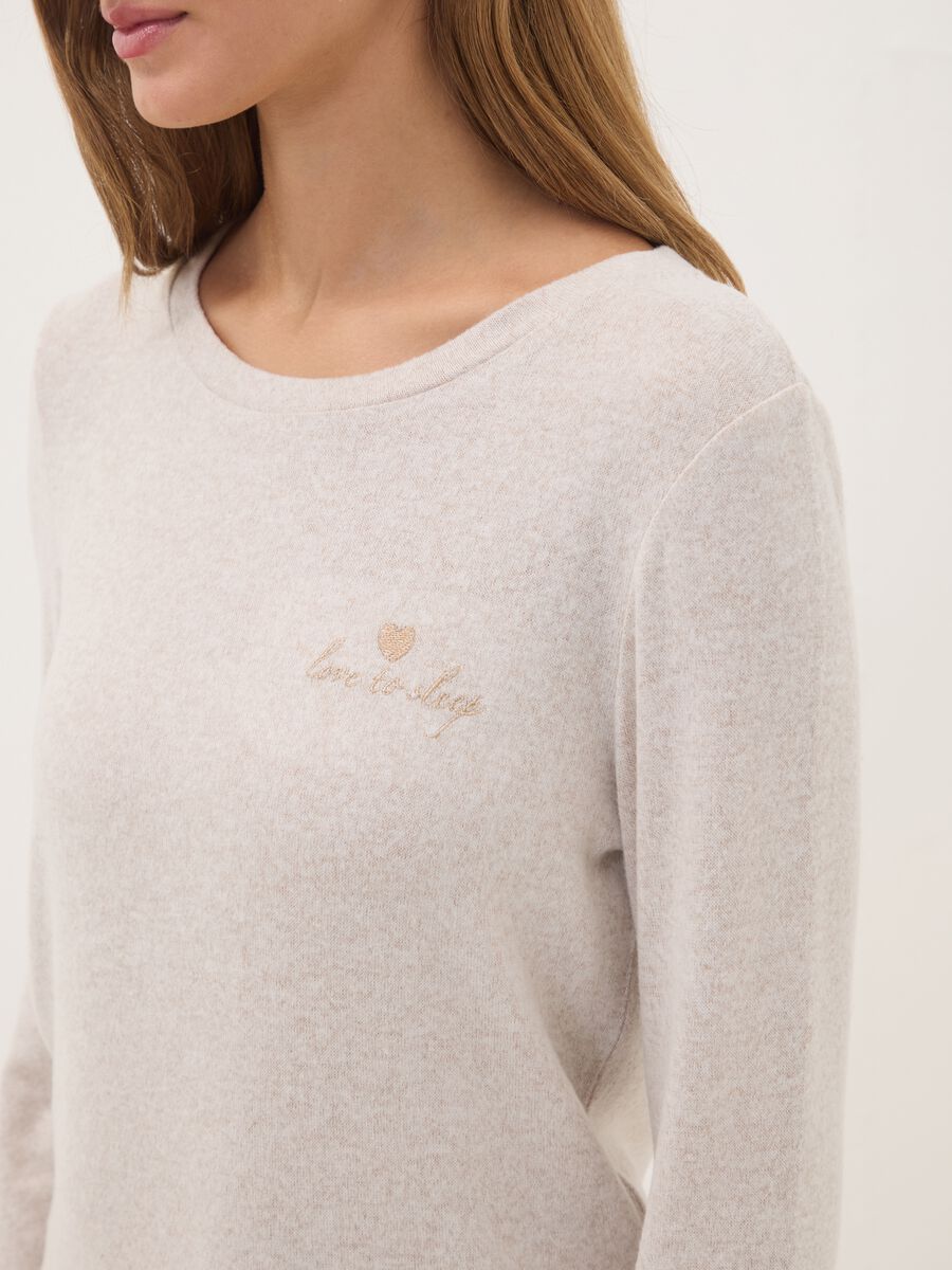 Beige stretch viscose pyjamas with crew neck_2