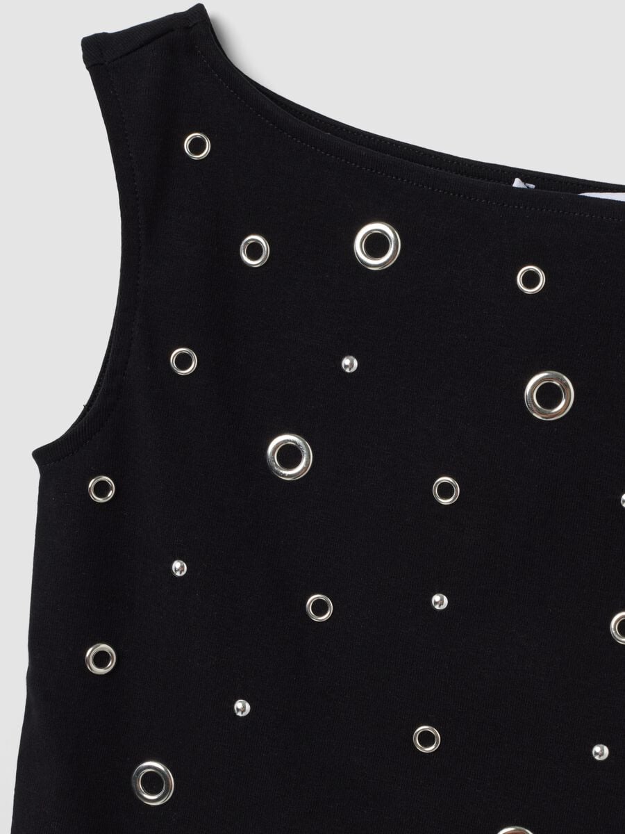 Black stretch cotton top with metal eyelets, regular fit_6