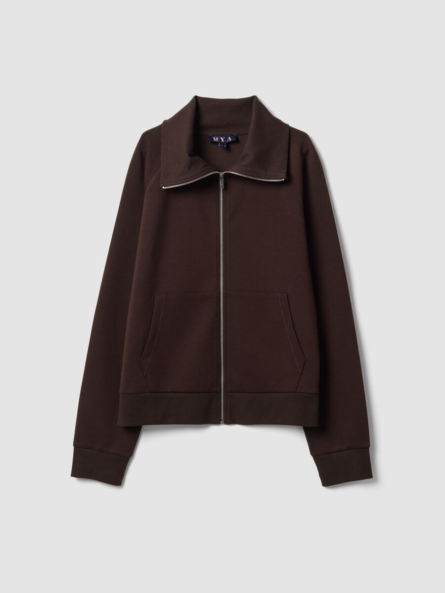 Brown stretch-viscose sweatshirt with regular-fit turtleneck_0