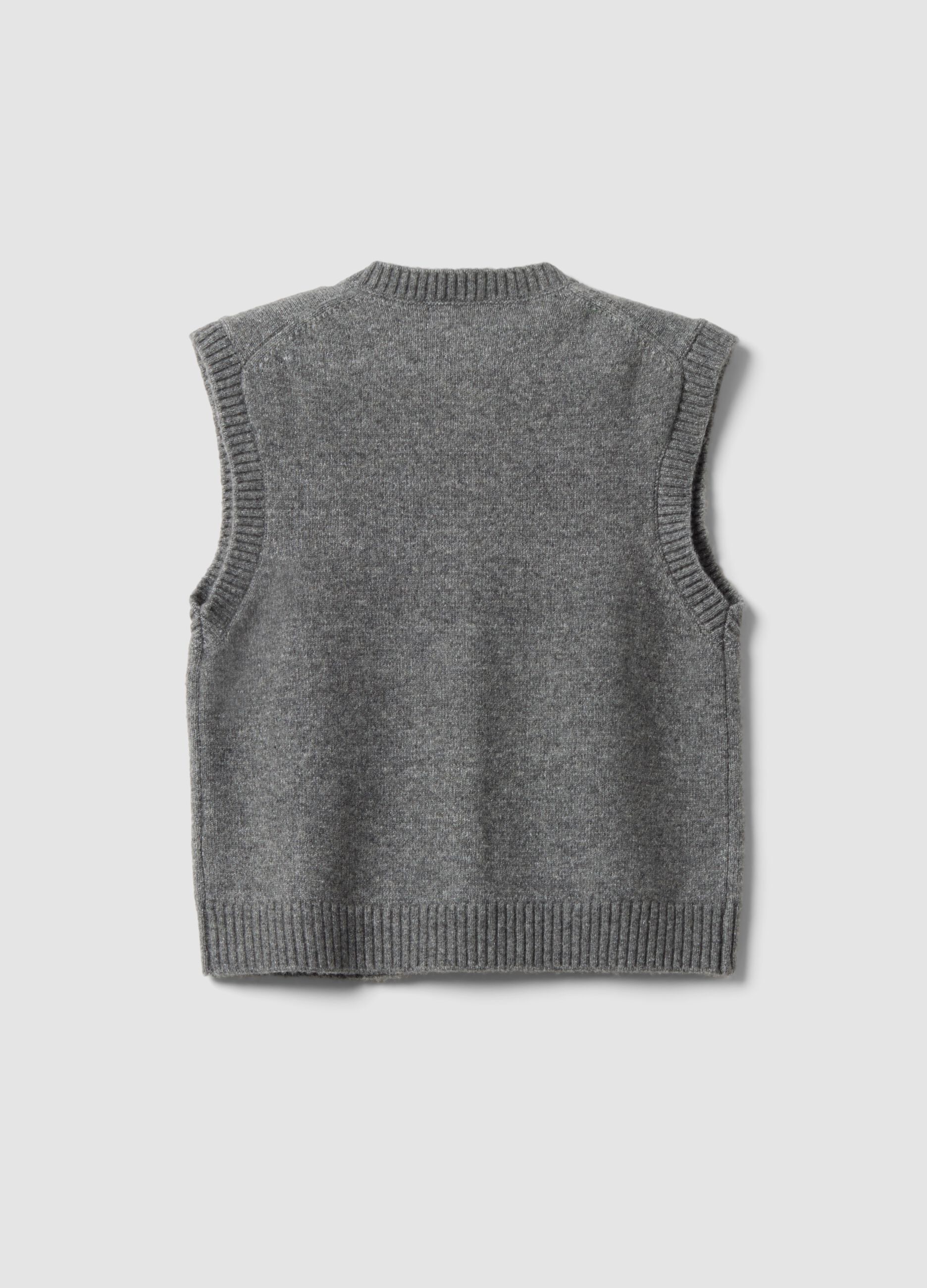 Grey stretch wool crew-neck gilet
