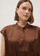 Brown short-sleeve blouse regular fit with mandarin collar_0