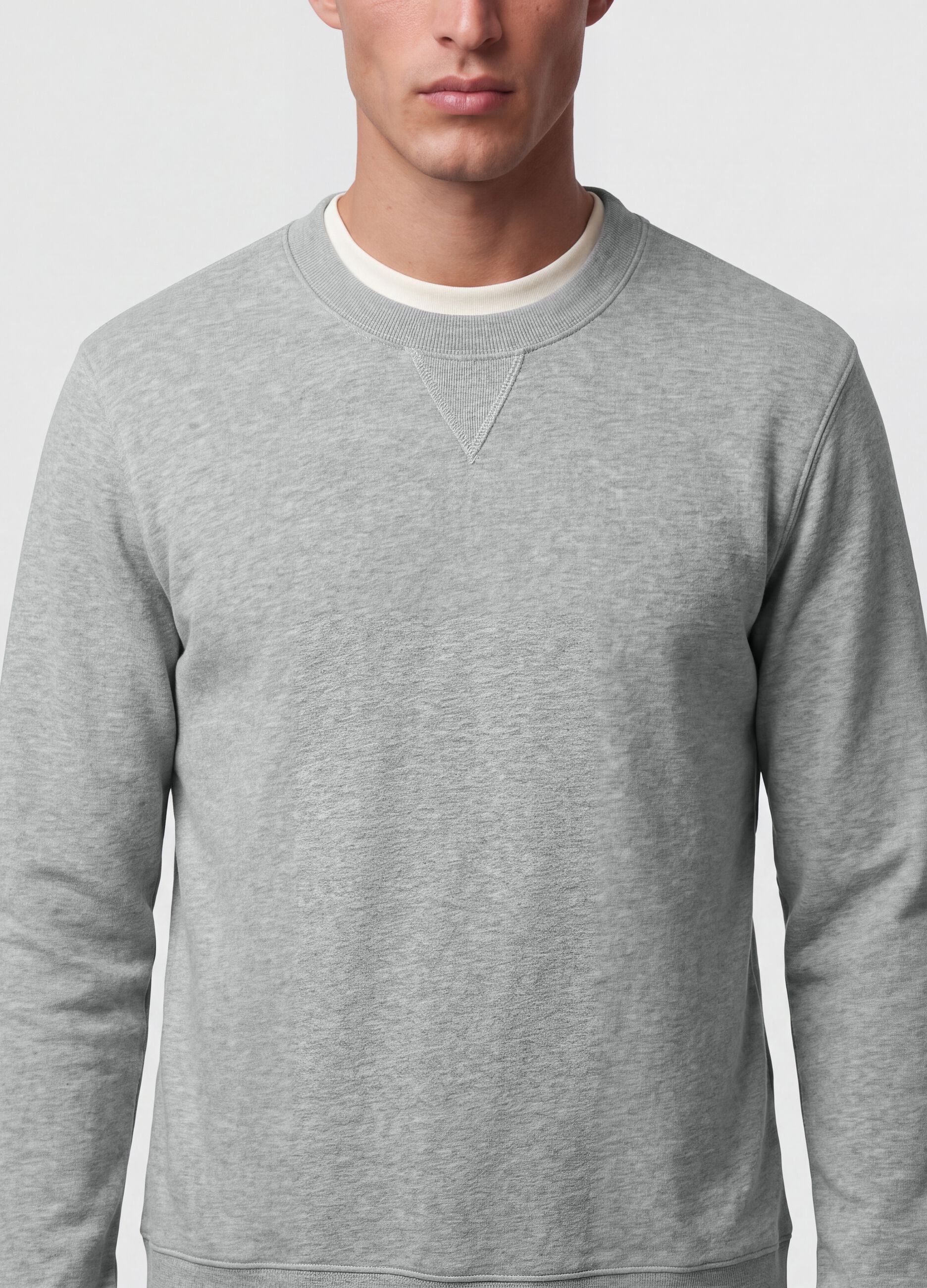 Grey crew-neck cotton-blend sweatshirt, regular fit