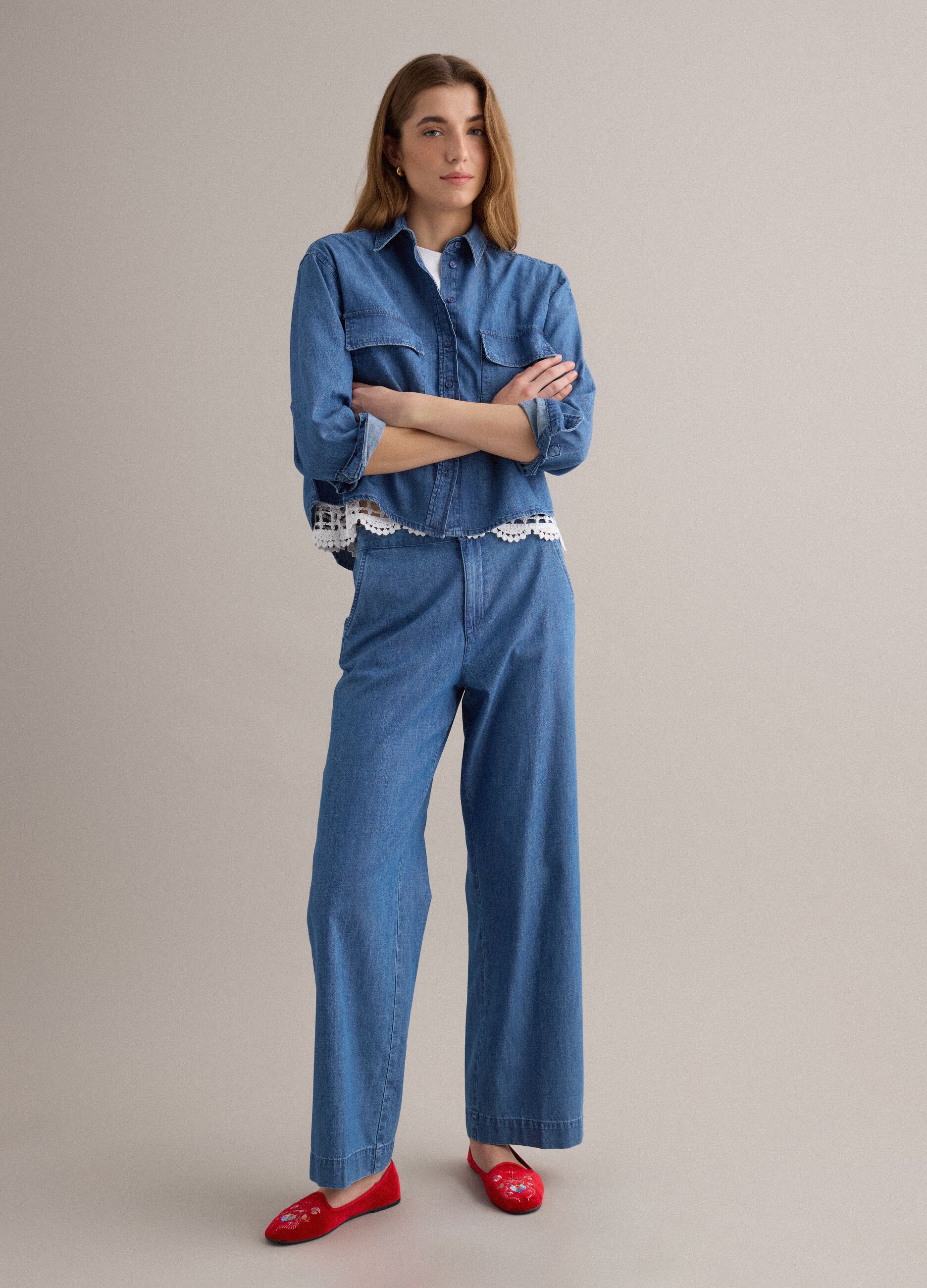 Regular Fit Hemd aus reinem Baumwoll-Denim in Blau